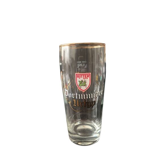 Vintage Riter Bier Beer Dortmunder .25 Liter Gold Rim Glass West Germany Rare - Picture 2 of 11
